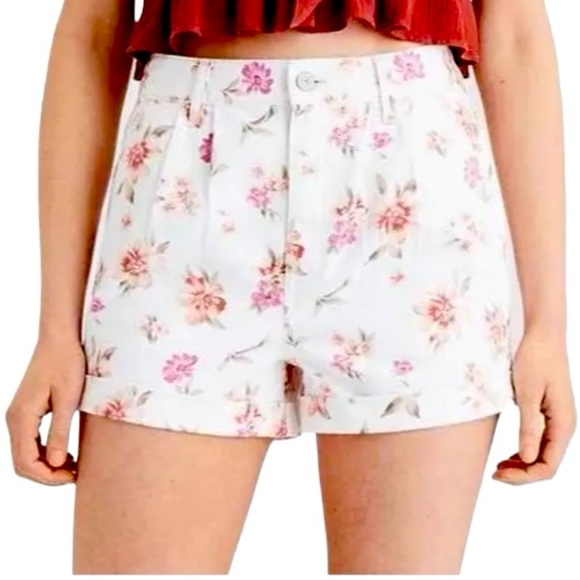 American Eagle White Floral Print High Rise Denim Shorts - Picture 1 of 8